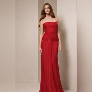 Vera Wang White Strapless Red Chiffon Gown Size 2